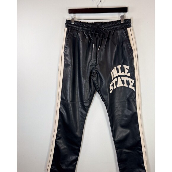 Vale State Mens Track Pants Black Leather Straight Streetwear Large - Picture 5 of 12